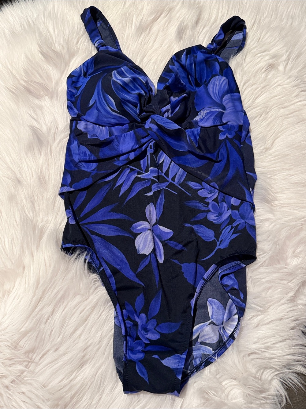 Miraclesuit Navy and Blue Floral Twist Front One-Piece Swimsuit